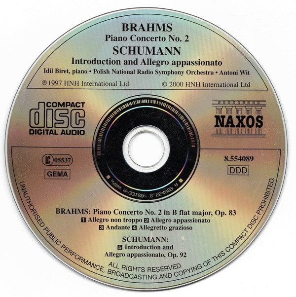 Johannes Brahms, Robert Schumann, Idil Biret, Wielka Orkiestra Symfoniczna Polskiego Radia W Katowicach, Antoni Wit : Piano Concerto No. 2 / Introduction And Allegro Appassionato (CD, Album)