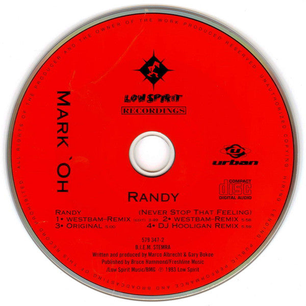 Mark 'Oh : Randy (Never Stop That Feeling) (CD, Maxi)
