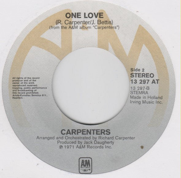 Carpenters : I Won't Last A Day Without You (7", Single, Lar)
