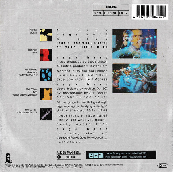 Frankie Goes To Hollywood : Rage Hard (7", Single, Bro)