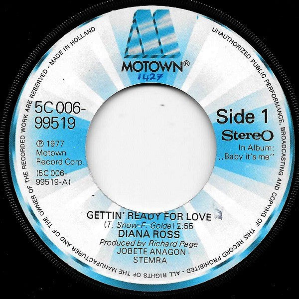 Diana Ross : Gettin' Ready For Love (7", Single)