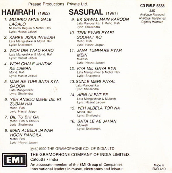 Shankar-Jaikishan : Hamrahi / Sasural (CD, Comp, 2-o)