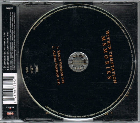 Within Temptation : Memories (CD, Single, Promo)