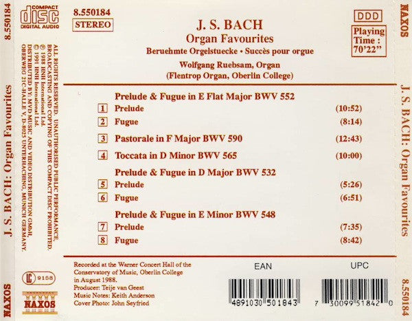Johann Sebastian Bach, Wolfgang Rübsam (2) : Organ Favourites (CD, Album)