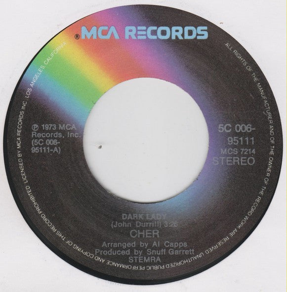 Cher : Dark Lady (7", Single, Whi)