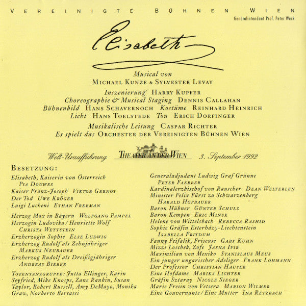 Michael Kunze & Sylvester Levay : Elisabeth - Originalaufnahmen Aus Dem Musical (CD, Album, RE)