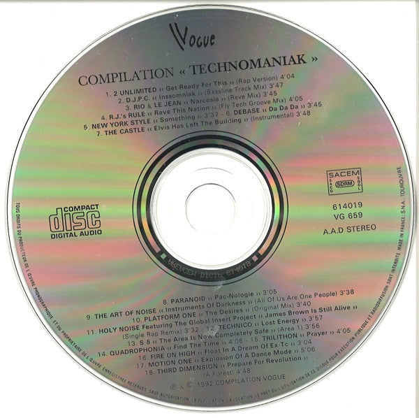 Various : Technomaniak - 100% "Rave Music" (CD, Comp)