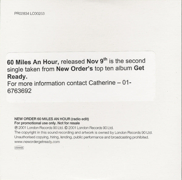 New Order : 60 Miles An Hour (CD, Single, Promo, Car)