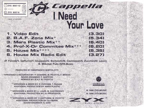 Cappella : I Need Your Love (CD, Maxi)