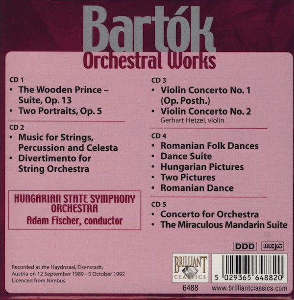 Béla Bartók, Hungarian State Symphony Orchestra, Adam Fischer (2) : Orchestral Works (5xCD + Box, Comp)