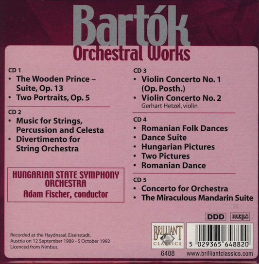 Béla Bartók, Hungarian State Symphony Orchestra, Adam Fischer (2) : Orchestral Works (5xCD + Box, Comp)