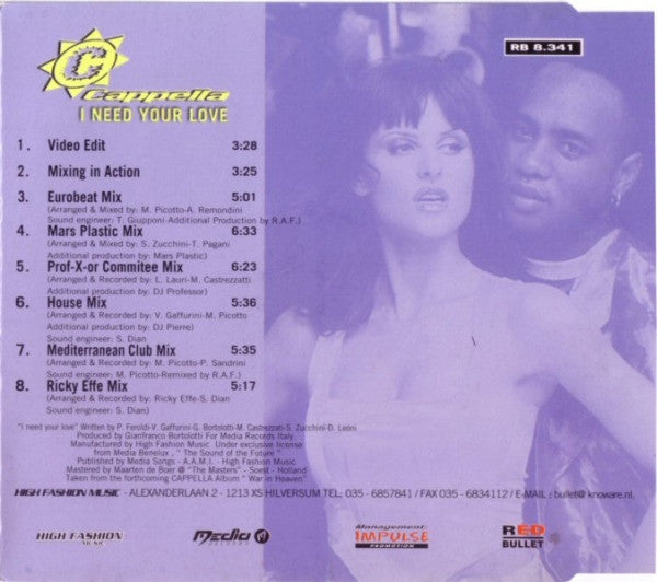 Cappella : I Need Your Love (CD, Maxi)