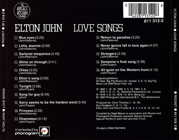 Elton John : Love Songs (CD, Comp)
