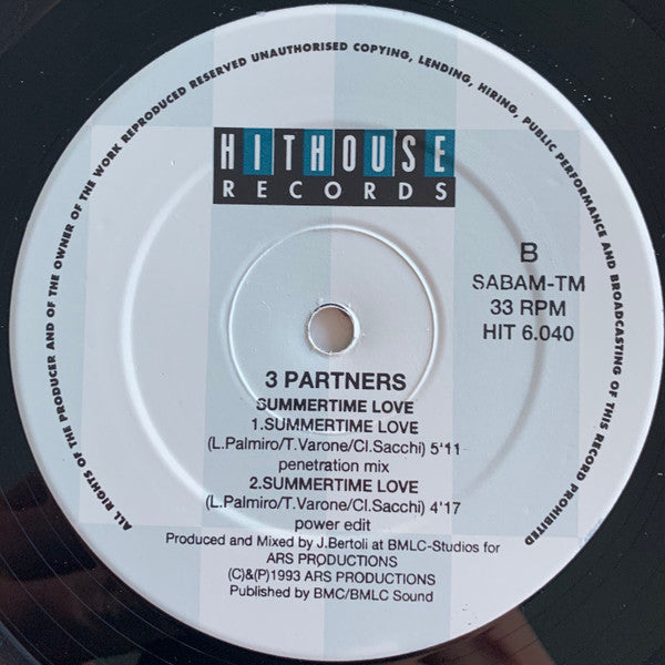 3 Partners : Summertime Love (12")