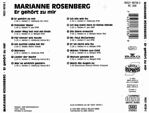 Marianne Rosenberg : Er Gehört Zu Mir (CD, Comp)