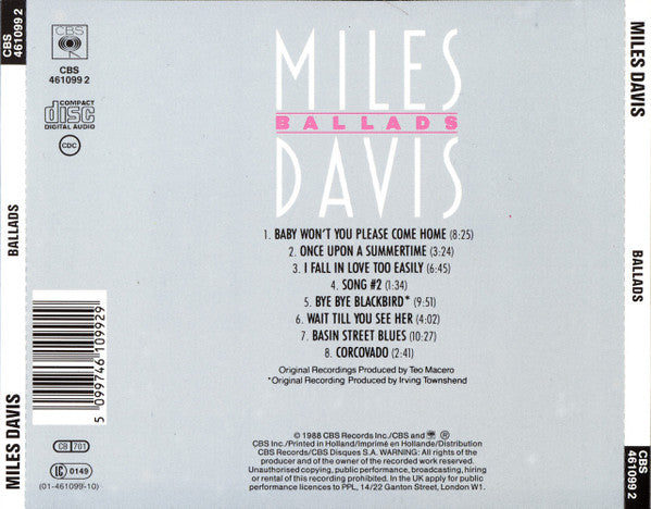 Miles Davis : Ballads (CD, Comp, RE, RM, RP)