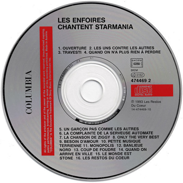 Les Enfoirés : Les Enfoirés Chantent Starmania (CD, Album)