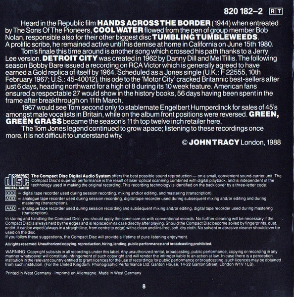 Tom Jones : Green, Green Grass Of Home (CD, Album, RE, RM)