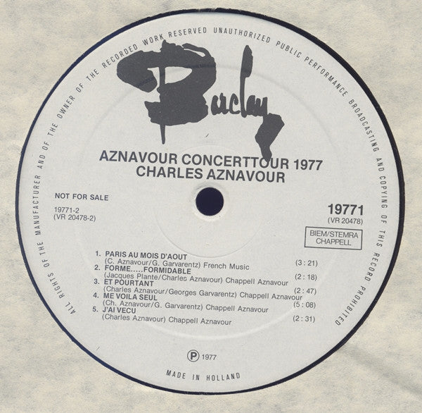 Charles Aznavour Presentatie Lou Van Rees : Concerttournée 1977 (Amsterdam, Den Haag, Rotterdam) (LP, Comp, Promo)