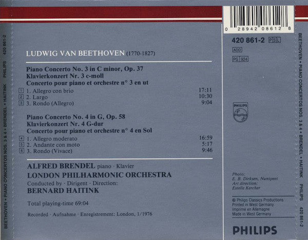 Ludwig Van Beethoven - Alfred Brendel, London Philharmonic Orchestra, Bernard Haitink : Piano Concertos Nos. 3 & 4 (CD, Comp, RM)