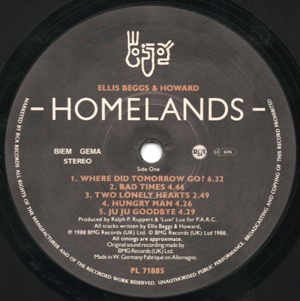 Ellis, Beggs & Howard : Homelands (LP, Album)