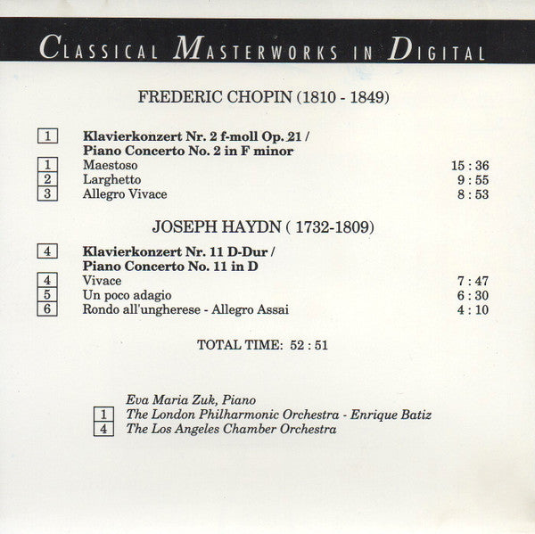 Frédéric Chopin - Joseph Haydn, Eva Maria Zuk, London Philharmonic Orchestra, Enrique Batiz, The Los Angeles Chamber Orchestra : Piano Concerti No. 2 & No. 11 (CD, Album)