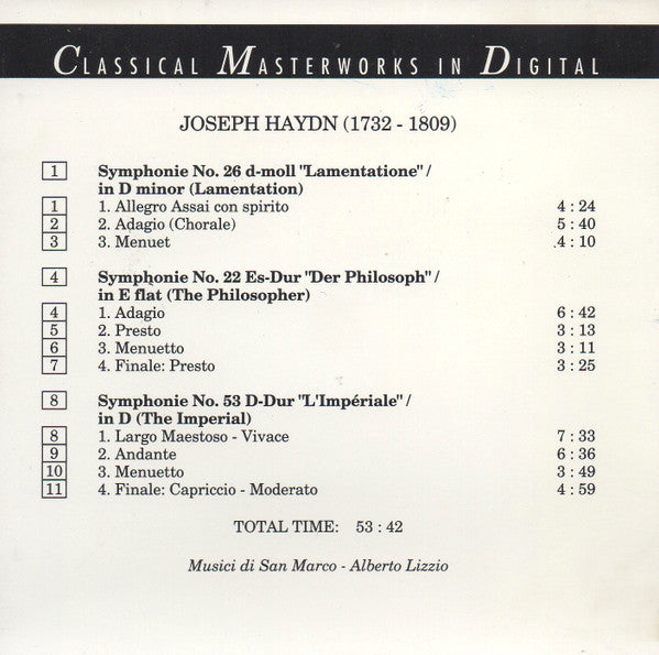 Joseph Haydn : Symphonien No. 26, No. 22, No. 53 (CD, Album)