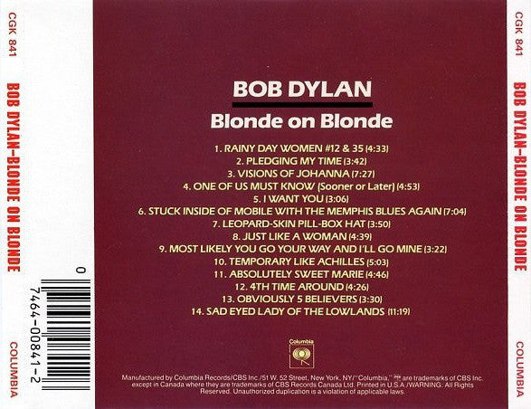 Bob Dylan : Blonde On Blonde (CD, Album, RE)