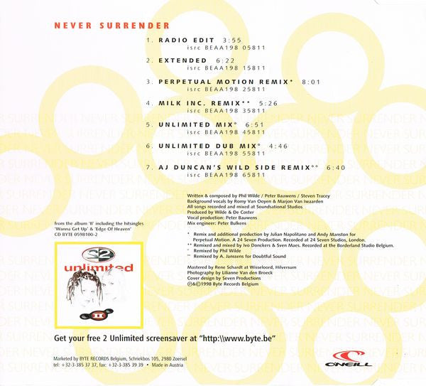 2 Unlimited : Never Surrender (CD, Maxi)