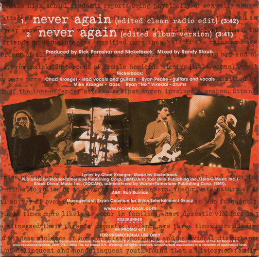 Nickelback : Never Again (CD, Single, Promo, Car)