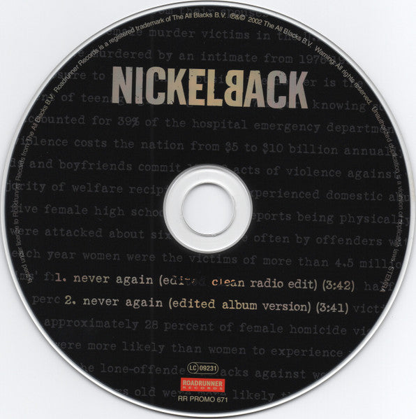 Nickelback : Never Again (CD, Single, Promo, Car)