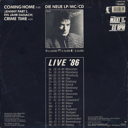 Falco : Coming Home (Jeanny Part 2, Ein Jahr Danach) (12", Maxi)