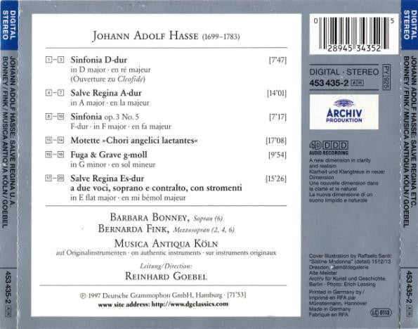 Johann Adolf Hasse : Barbara Bonney, Bernarda Fink, Musica Antiqua Köln / Reinhard Goebel : Salve Regina (CD)