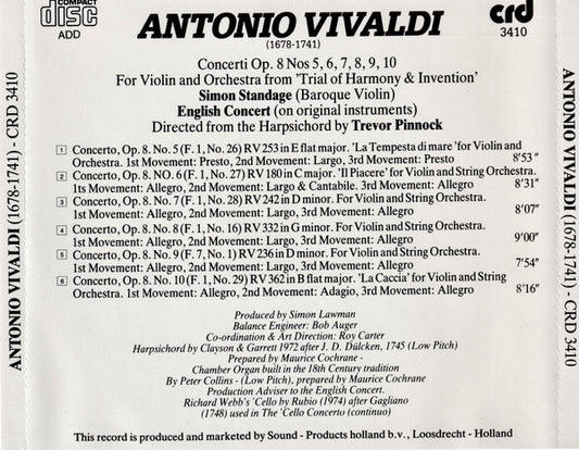 Antonio Vivaldi - Simon Standage, Stephen Preston, Anthony Pleeth, The English Concert, Trevor Pinnock : Violin Concertos Opus 8, Nos 5, 6, 7, 8, 9, 10 (CD)