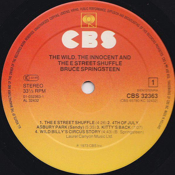 Bruce Springsteen : The Wild, The Innocent & The E Street Shuffle (LP, Album, RE)