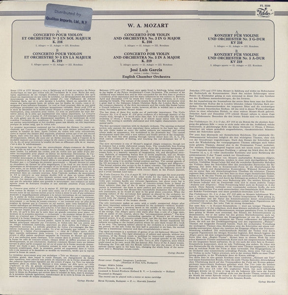 Wolfgang Amadeus Mozart, José-Luis Garcia, English Chamber Orchestra : Violin Concertos K.216 & 219 (LP, Album)