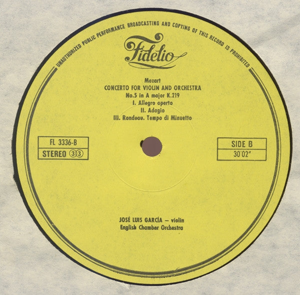 Wolfgang Amadeus Mozart, José-Luis Garcia, English Chamber Orchestra : Violin Concertos K.216 & 219 (LP, Album)