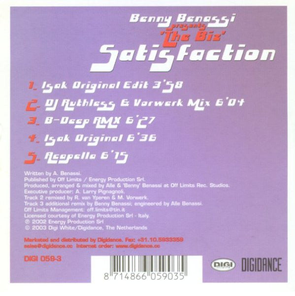 Benny Benassi Presents The Biz (5) : Satisfaction (CD, Single)