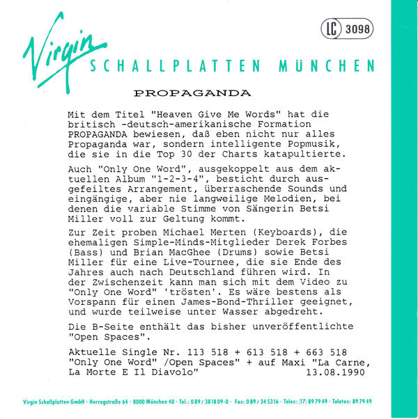 Propaganda : Only One Word (7", Single)