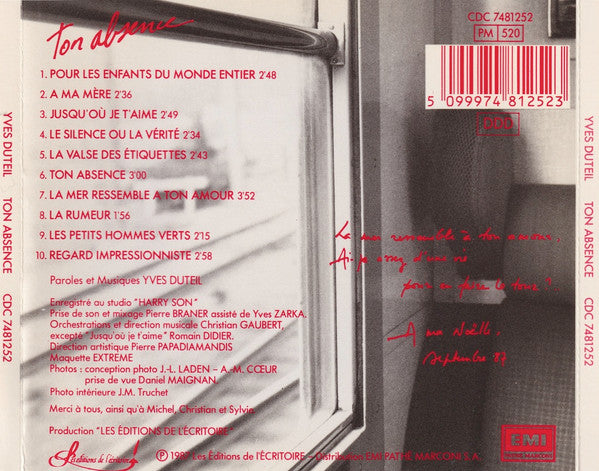 Yves Duteil : Ton Absence (CD, Album)