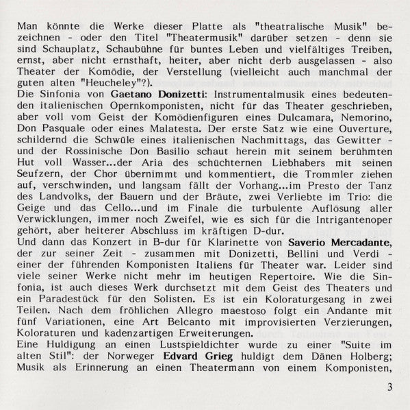 Gaetano Donizetti, Giuseppe Saverio Mercadante, Edvard Grieg, Jean Sibelius, Thomas Friedli, Paul Angerer, Südwestdeutsches Kammerorchester : Sinfonia / Klarinettenkonzert / Aus Holbergs Zeit /Suite Champetre (CD, Comp)