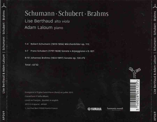 Robert Schumann, Franz Schubert, Johannes Brahms, Lise Berthaud & Adam Laloum : Schumann, Schubert, Brahms (CD, Album)