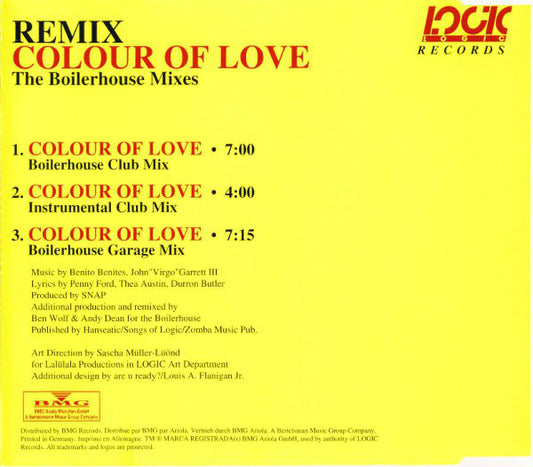 Snap! : Colour Of Love (Remix) (The Boilerhouse Mixes) (CD, Maxi)