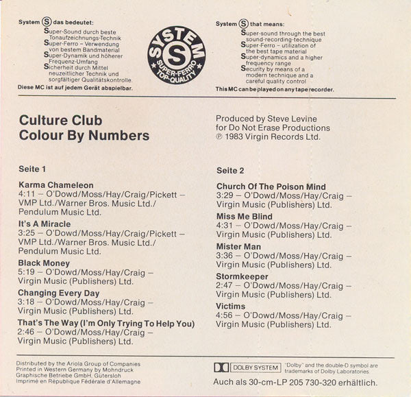 Culture Club : Colour By Numbers (Cass, Album)
