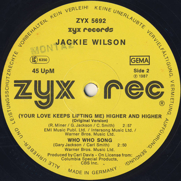 Jackie Wilson : (Your Love Keeps Lifting Me) Higher And Higher (12", Maxi)