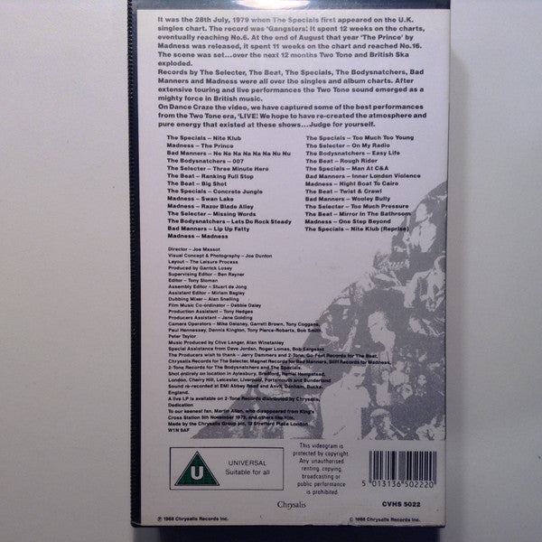 Various : Dance Craze (VHS, PAL)