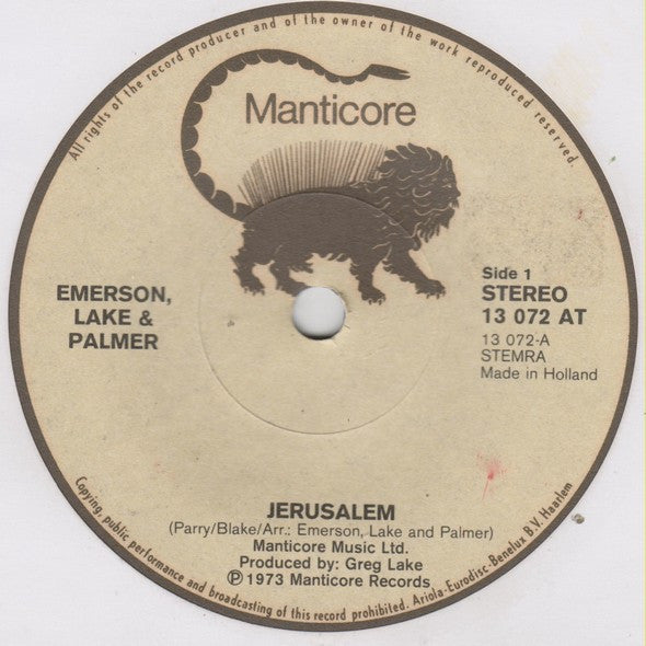Emerson, Lake & Palmer : Jerusalem (7")