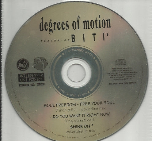 Degrees Of Motion Featuring Biti Strauchn : Soul Freedom (Free Your Soul) (CD, Single)