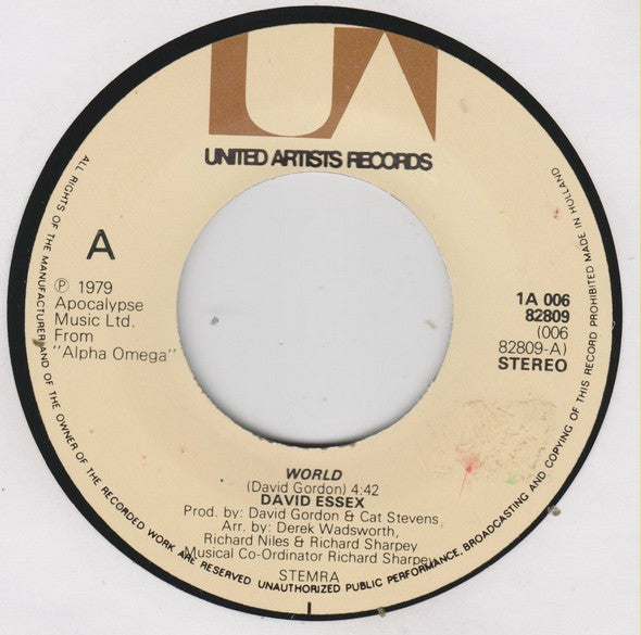 David Essex : World (7", Single)