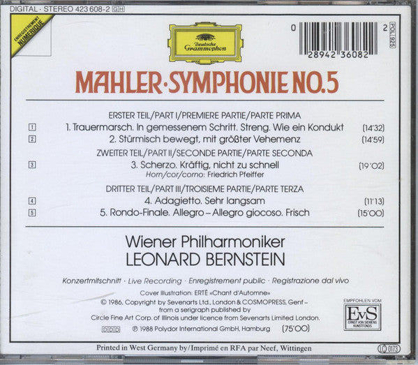 Gustav Mahler, Wiener Philharmoniker, Leonard Bernstein : Symphonie No.5 (CD, Album)